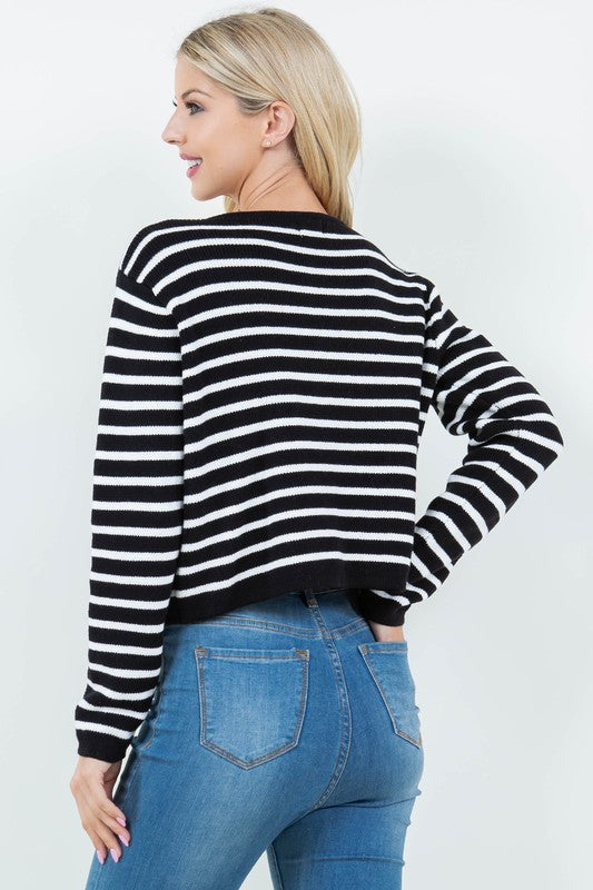 Mariette Stripped Black and White Cardigan Knit