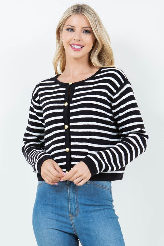 Mariette Stripped Black and White Cardigan Knit