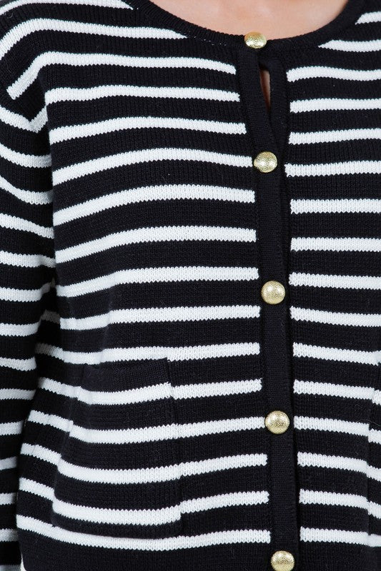 Mariette Stripped Black and White Cardigan Knit